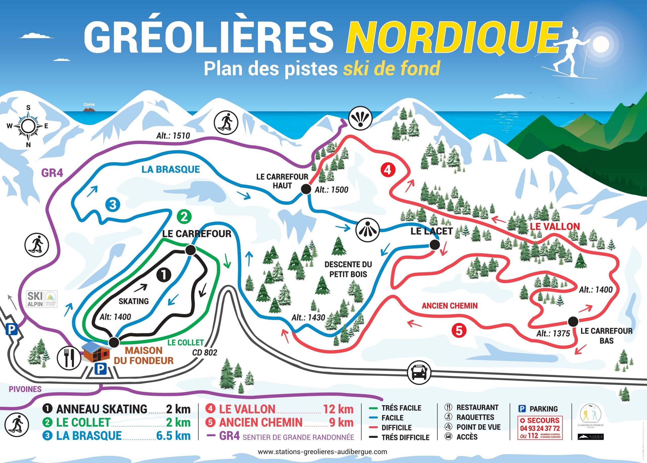 Plan des Pistes de Gréolières Ski Nordique